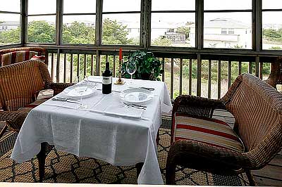 Screen porch set for romantiic dinner